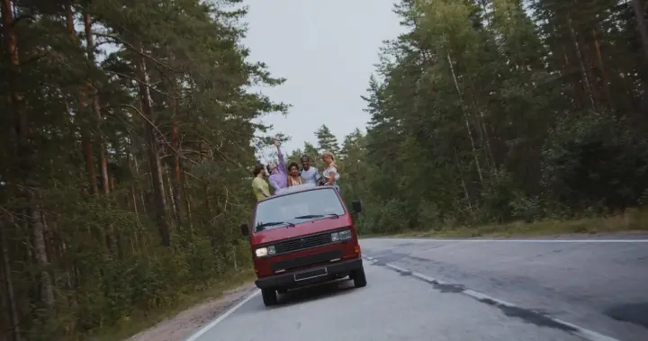 Raw clip: van on a forest road